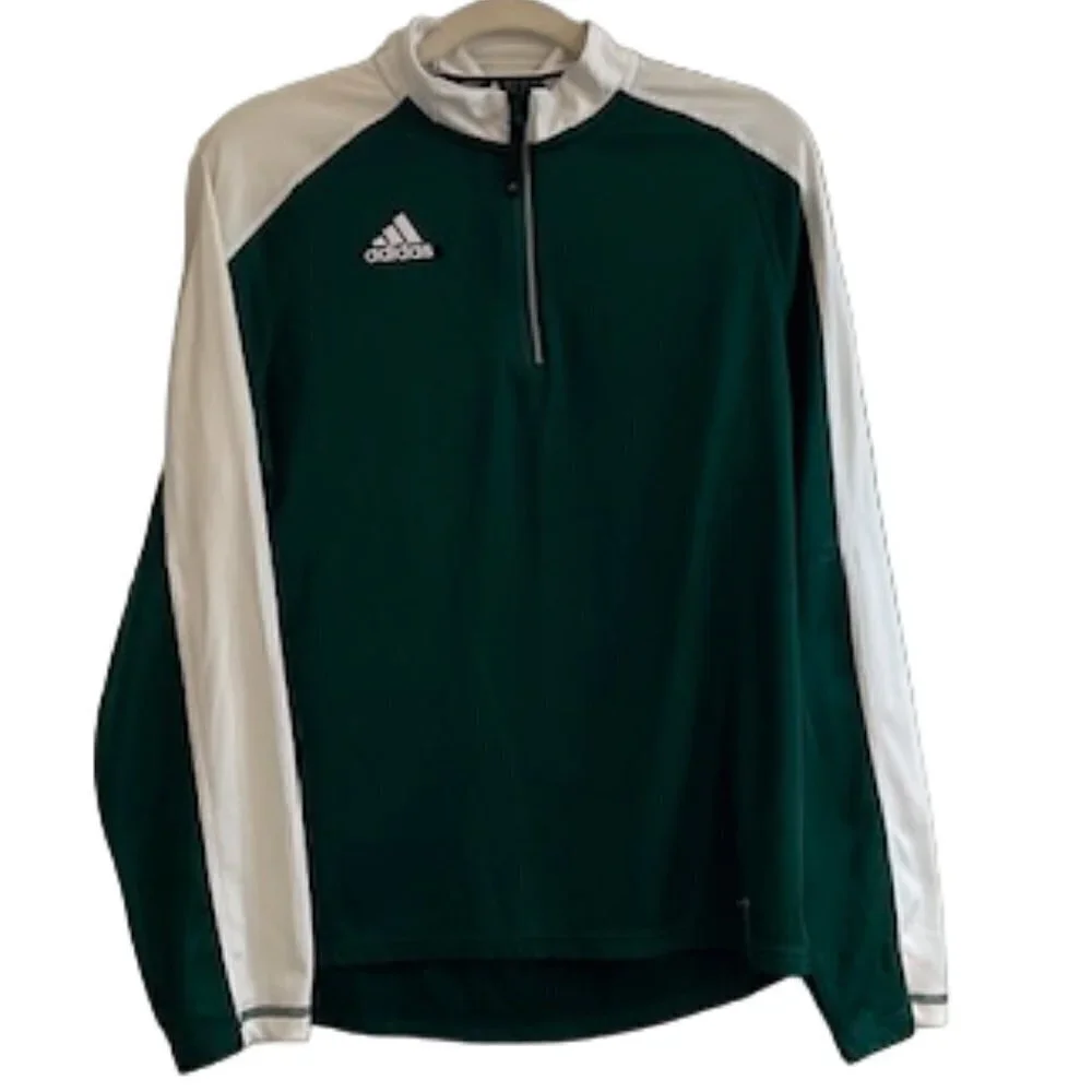 Men's Adidas Green, White Long-Sleeve Quarter-Zip Shirt, Size Small